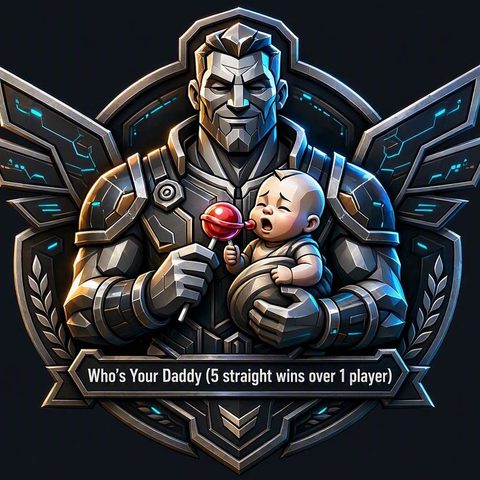 Who's Your Daddy crest — a giant father consoling a crying baby with a lollipop